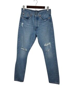 Levi's 501 Straight Leg Jeans Light Wash Distressed Button Fly Women's  W27 L28